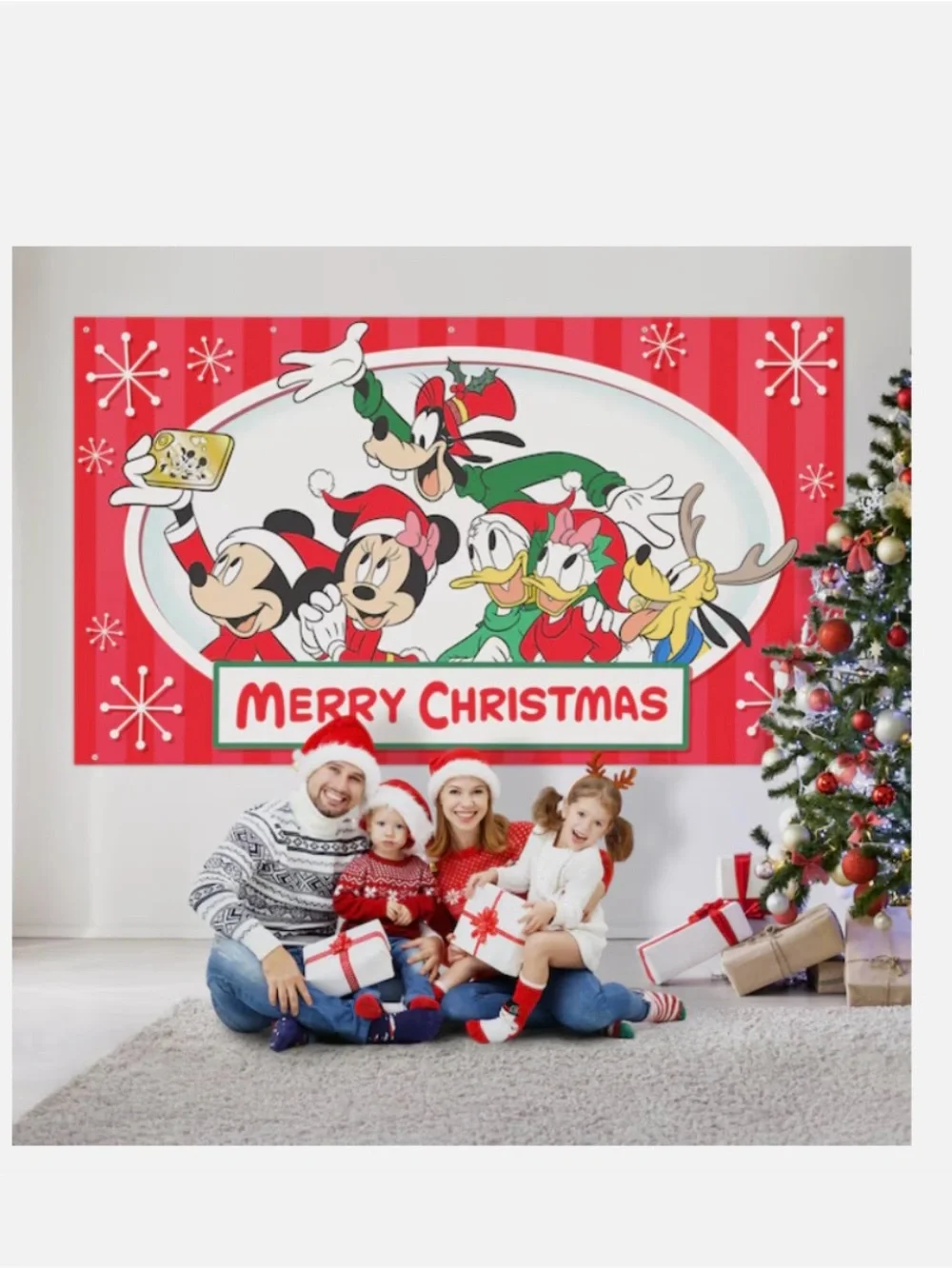 Disney Merry Christmas Party Banner - Red, Green, White
